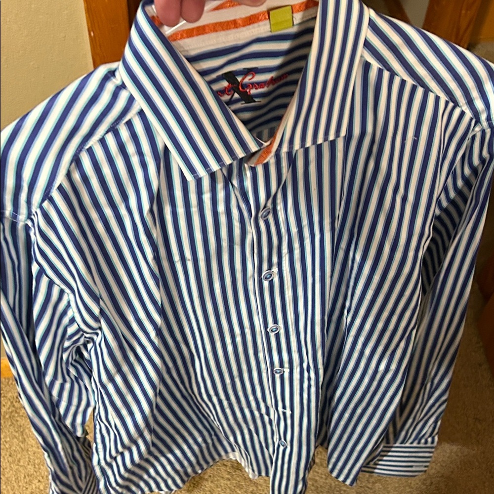 Robert Graham Blue and White Striped Button Down Shirt